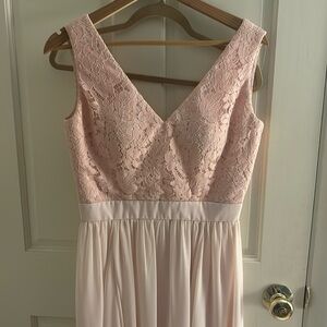 Blush pink wedding, and bridesmaids dress